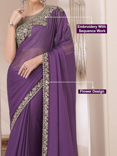 Vasthrlay Chiffon Embroidery Unstitched Purple Ethnic Wear