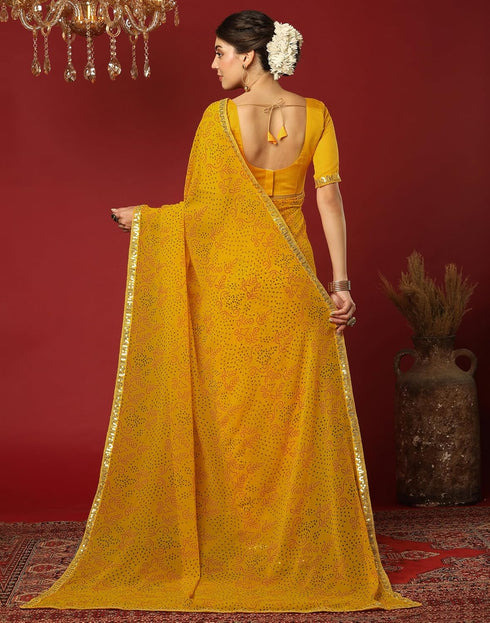 Vasthrlay Georgette Bandhani Unstitched Rani Pink Saree