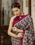 Vasthrlay Womens Printed Black And Maroon And Beige Saree With Unstitched Blouse Piece