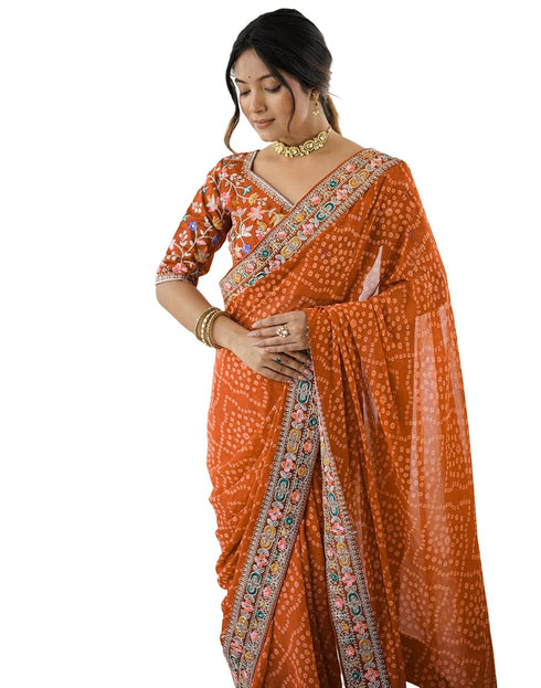 Vasthrlay Georgette Embroidery Unstitched Pink Saree