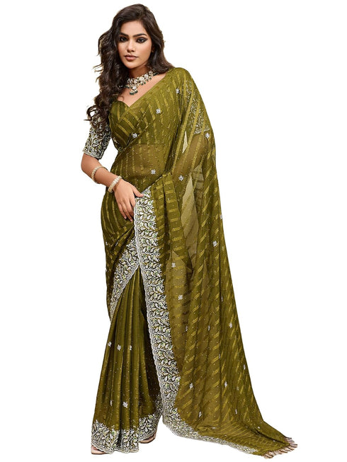 Vasthrlay Chiffon Striped Unstitched Sum Ethnic Wear