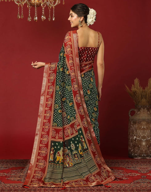 Vasthrlay Georgette Bandhani Unstitched Wine Saree