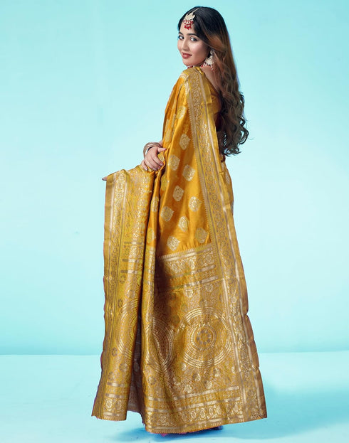 Vasthrlay Banarasi Jacquard Unstitched Yellow Saree