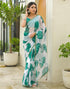 Vasthrlay Chiffon Blouse Turquoise Saree With Unstitched Blouse Piece