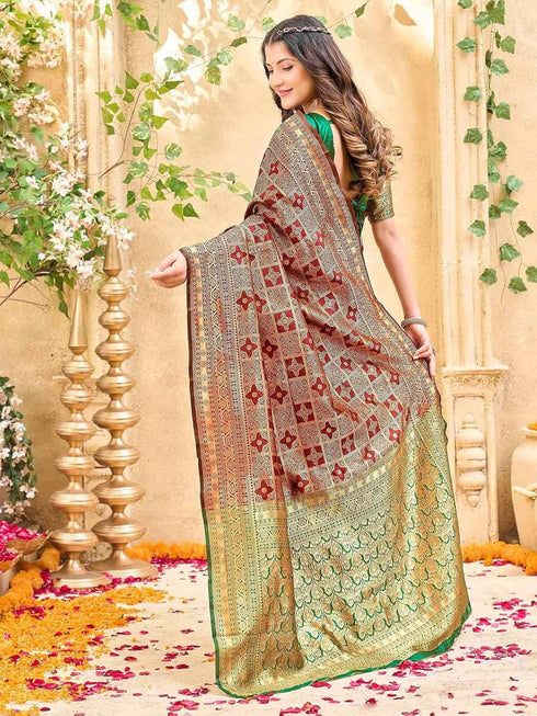 Vasthrlay Banarasi Weaving Maroon Saree