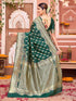 Vasthrlay Womens Weaving Dark Green Saree With Unstitched Blouse Piece