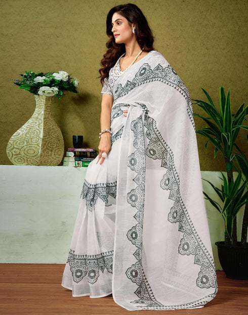 Vasthrlay Womens Cotton Printed Yellow Saree