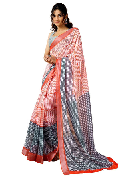 Vasthrlay Womens Printed Unstitched Dark Green Saree