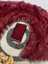 Vasthrlay Women's Maroon Chiffon Saree with Embellished Border | Lightweight Party Designer Saree