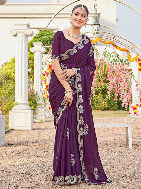 Vasthrlay Georgette Embroidery Dark Saree