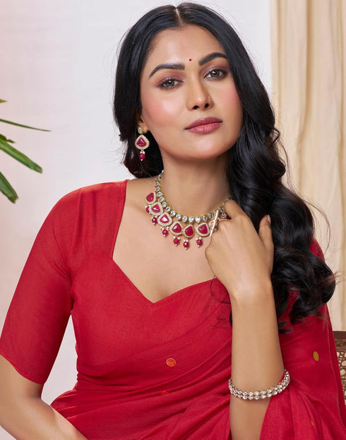 Vasthrlay Womens Sequence Unstitched Red Saree
