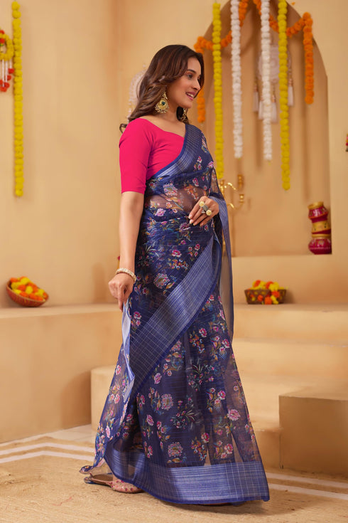 Vasthrlay Organza Printed Unstitched Saree