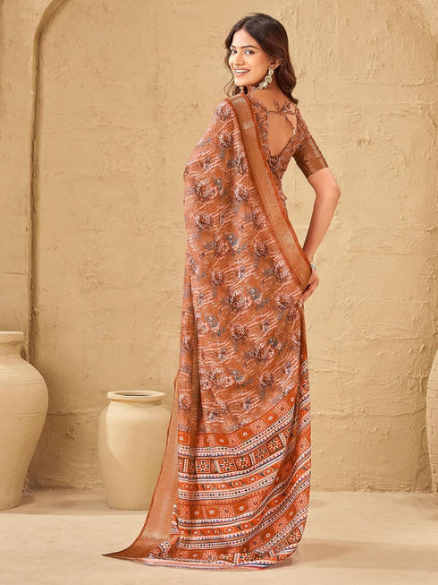 Vasthrlay Printed Jacquard Unstitched Dusty Pink Saree
