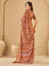 Vasthrlay Printed Jacquard Brown Saree With Unstitched Blouse Piece