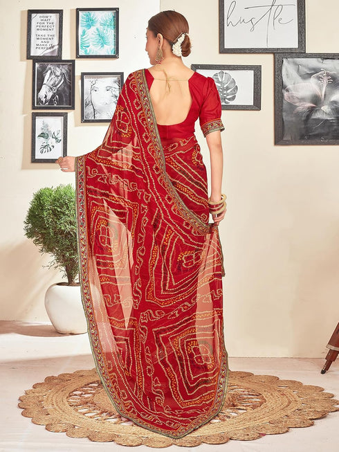 Vasthrlay Georgette Embroidery Unstitched Red Saree