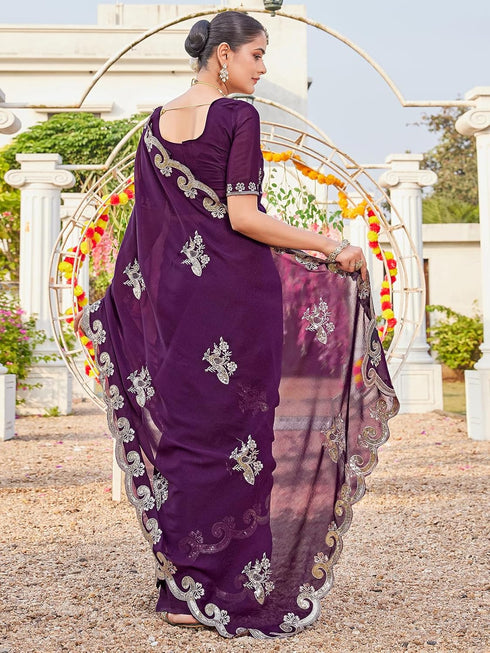Vasthrlay Georgette Embroidery Dark Saree