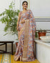Vasthrlay Womens Striped Light Brown Saree With Unstitched Blouse Piece