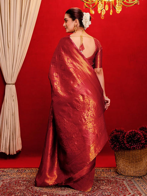 Vasthrlay Womens Kanjivaram Unstitched Dusty Pink Saree