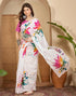 Vasthrlay Womens Printed Unstitched White Saree