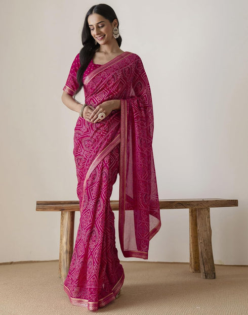Vasthrlay Georgette Bandhani Unstitched Purple Saree