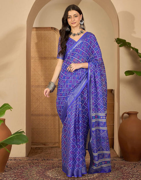 Vasthrlay Womens Printed Beige Saree With Unstitched Blouse Piece