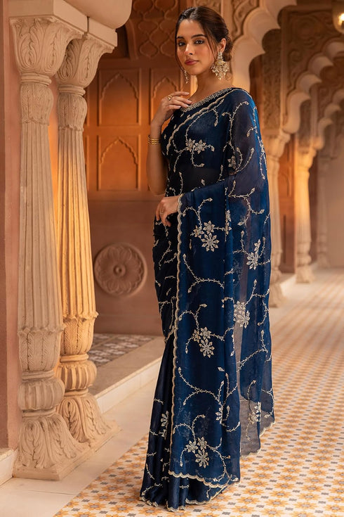 Vasthrlay Organza Saree Stone