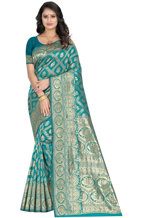 VasthrlayFirozi Green Kanjivaram Saree