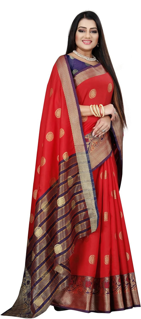 Vasthrlay Banarasi Blue Orange Ethnic Wear