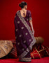 Vasthrlay Embroidery Scalloped Wine Saree With Unstitched Blouse Piece