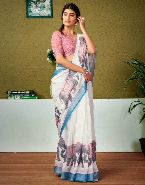 Vasthrlay Womens Cotton Printed Pink Saree