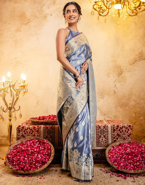 Vasthrlay Jacquard Banarasi Unstitched Mauve Saree