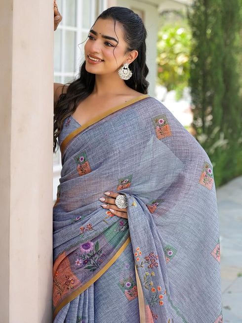 Vasthrlay Womens Printed Unstitched Light Green Saree