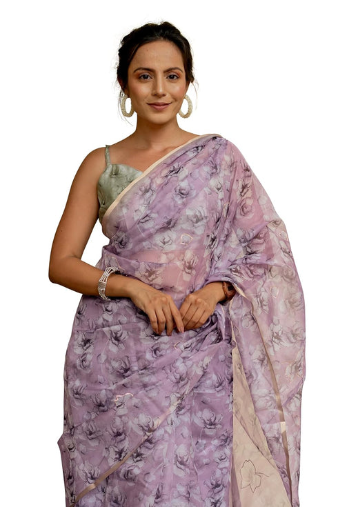 Vasthrlay Fashion Organza Printed White Ethnic Wear