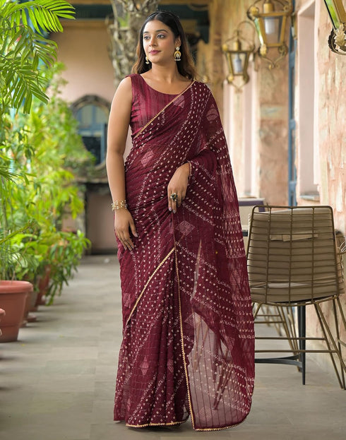 Vasthrlay Georgette Bandhani Unstitched Maroon Saree