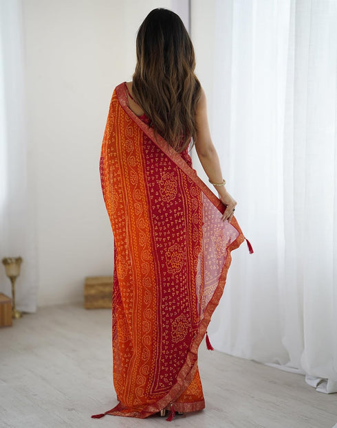 Vasthrlay Chiffon Printed Unstitched Pink Saree