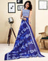 Vasthrlay Womens Printed Dark Blue Saree With Unstitched Blouse Piece
