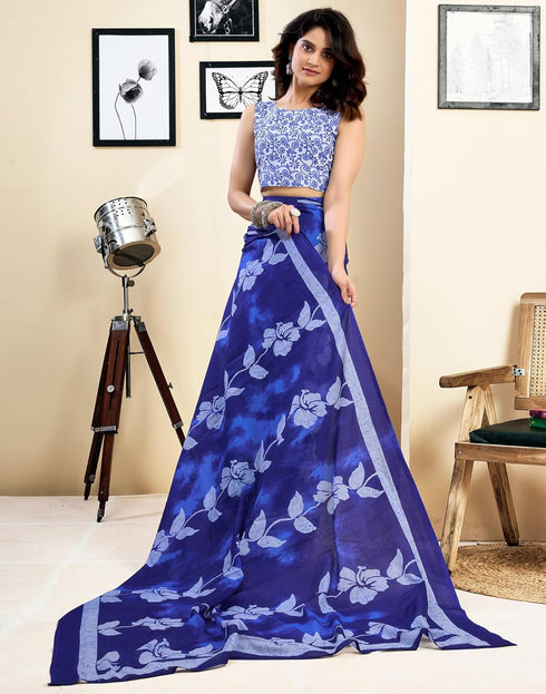 Vasthrlay Womens Printed Unstitched Dark Green Saree