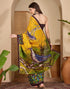 Vasthrlay Womens Printed Yellow | Multicolour Saree With Unstitched Blouse Piece