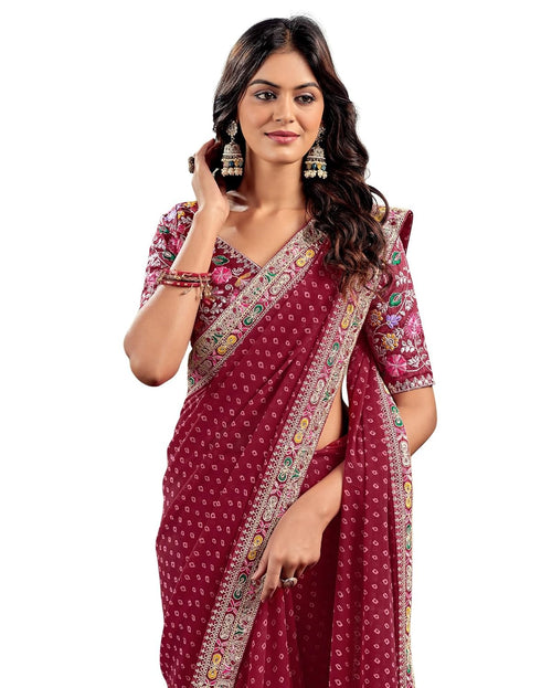 Vasthrlay Embroidery Traditional Unstitched Violet Saree