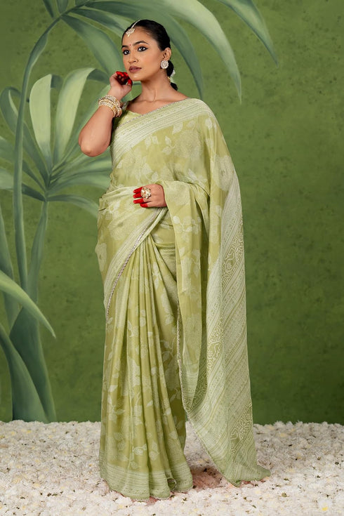 Vasthrlay Fashion Chiffon Georgette Green Ethnic Wear