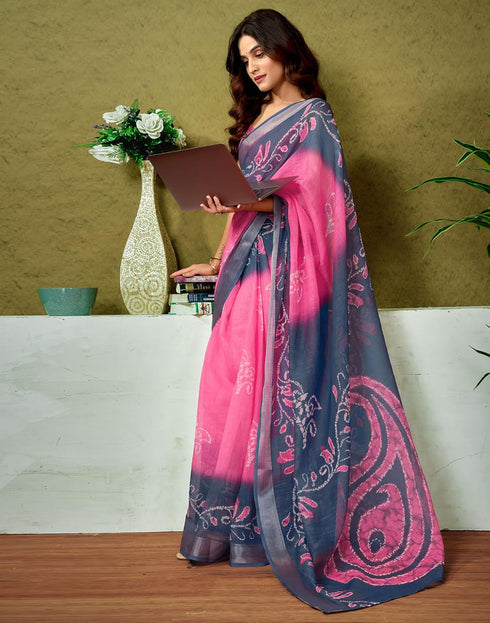 Vasthrlay Womens Cotton Printed Pink Saree