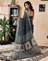 Vasthrlay Womens Printed Unstitched Dark Green Saree