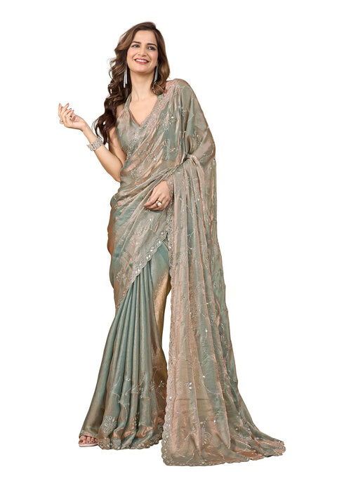 Vasthrlay Siroski Unstitch Steelgreen Ethnic Wear