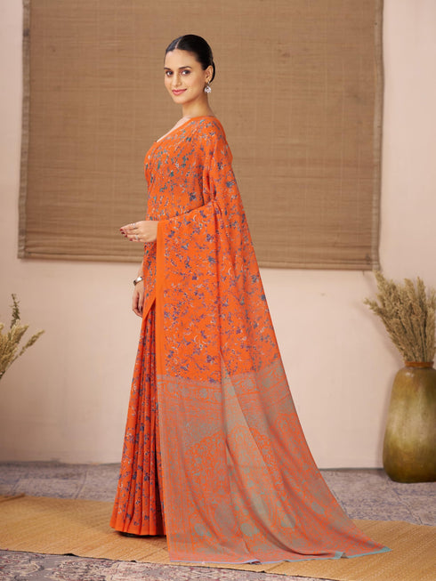 Vasthrlay Orange Georgette Printed Saree