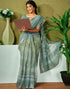 Vasthrlay Womens Cotton Printed Light Green Saree With Unstitched Blouse Piece
