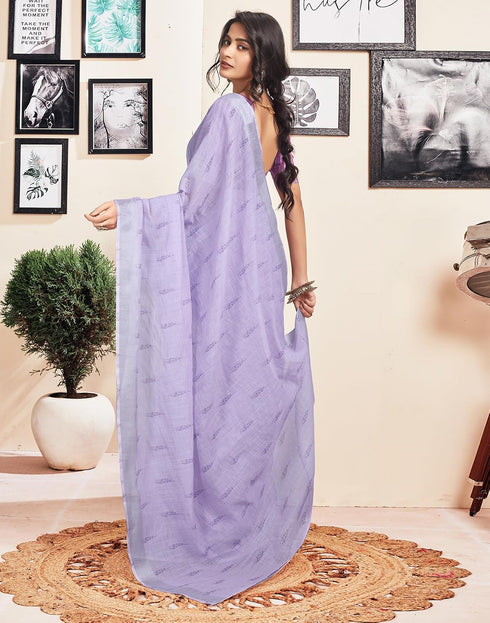 Vasthrlay Printed Striped Lavender Saree With Unstitched Blouse Piece