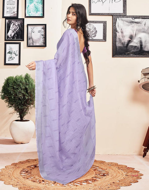 Vasthrlay Printed Striped Unstitched Peach Saree