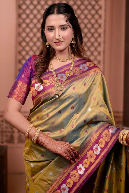 Vasthrlay Kanjivaram Unstitched Mahendi Ethnic Wear