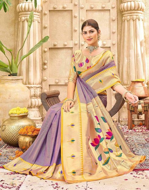 Vasthrlay Paithani Kanjivaram Unstitched Pink Saree