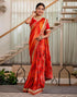 Vasthrlay Bandhani Embroidery Red And Orange Saree With Unstitched Blouse Piece